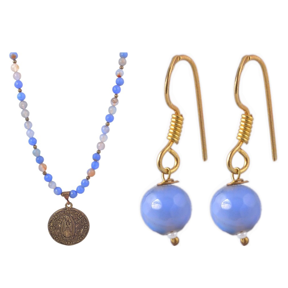 Semi-Precious Stones Copper Jewel Blue, Brown Set
